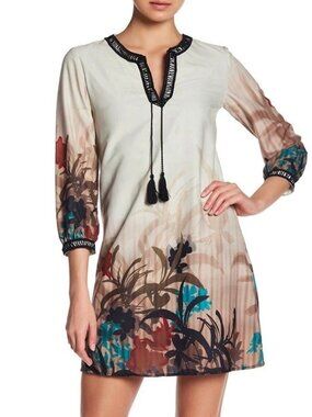 AMELIA New York Tassel Print 3/4 Sleeve Shift Dress Women's Sz 4 NWT